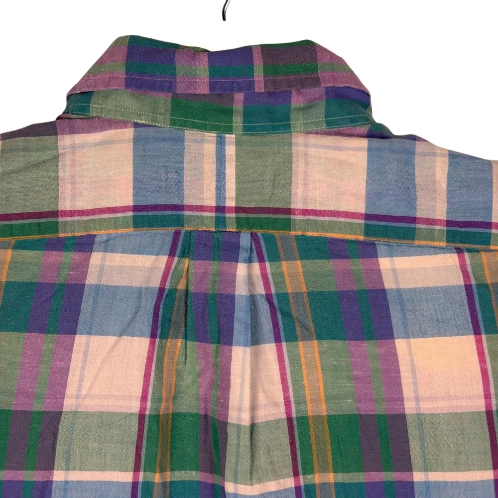 Ralph Lauren Shirt Men XXL Green Plaid Madras Cotton Viscose Short Sleeve Preppy